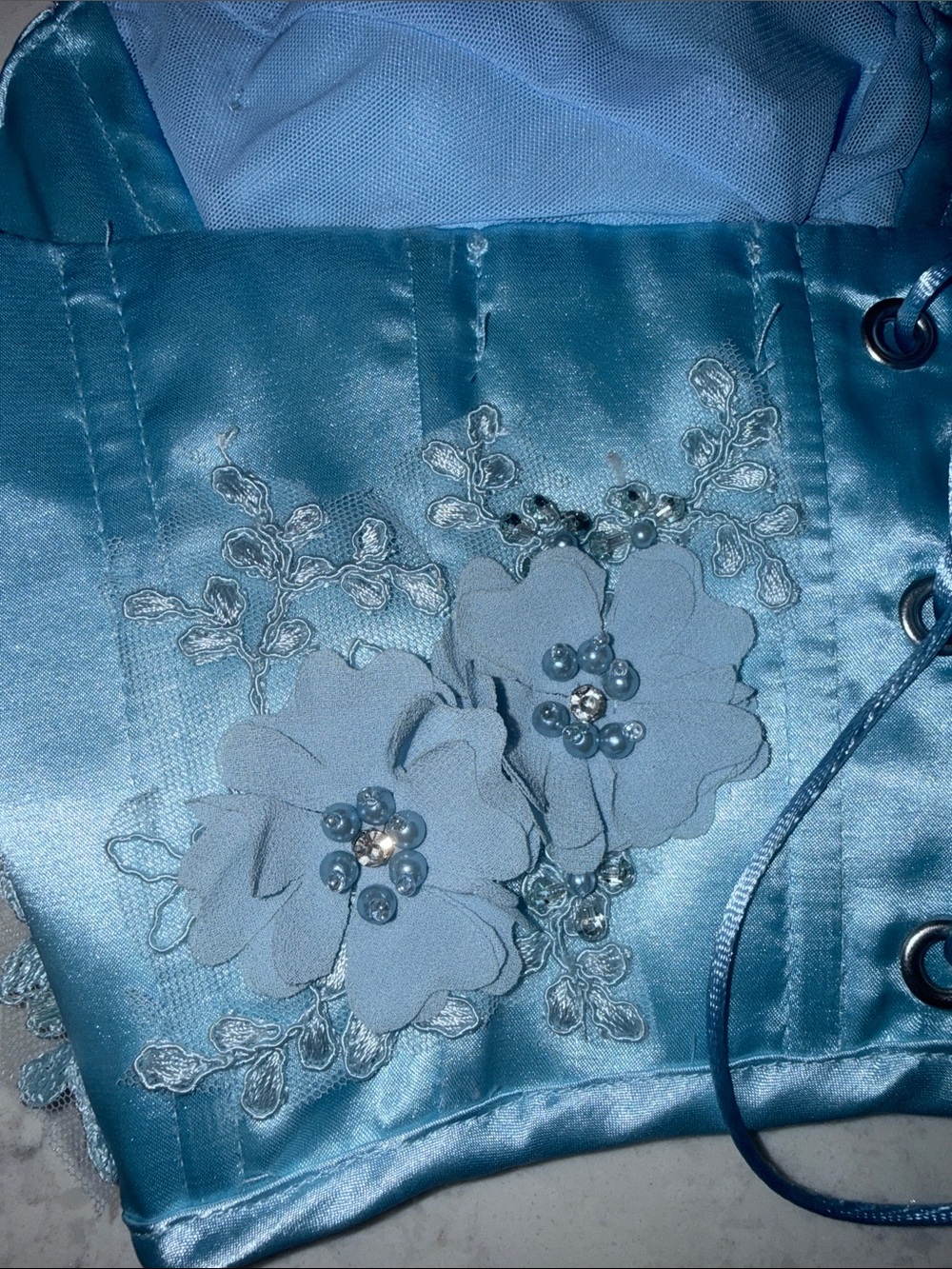 Satin Floral Appliqué Bustier Top in Light Blue Sparkl Fairy Couture - Picture 3 of 9